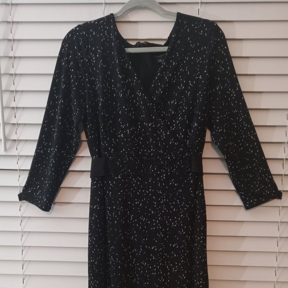 ANN TAYLOR black long sleeve print dress SZ 14